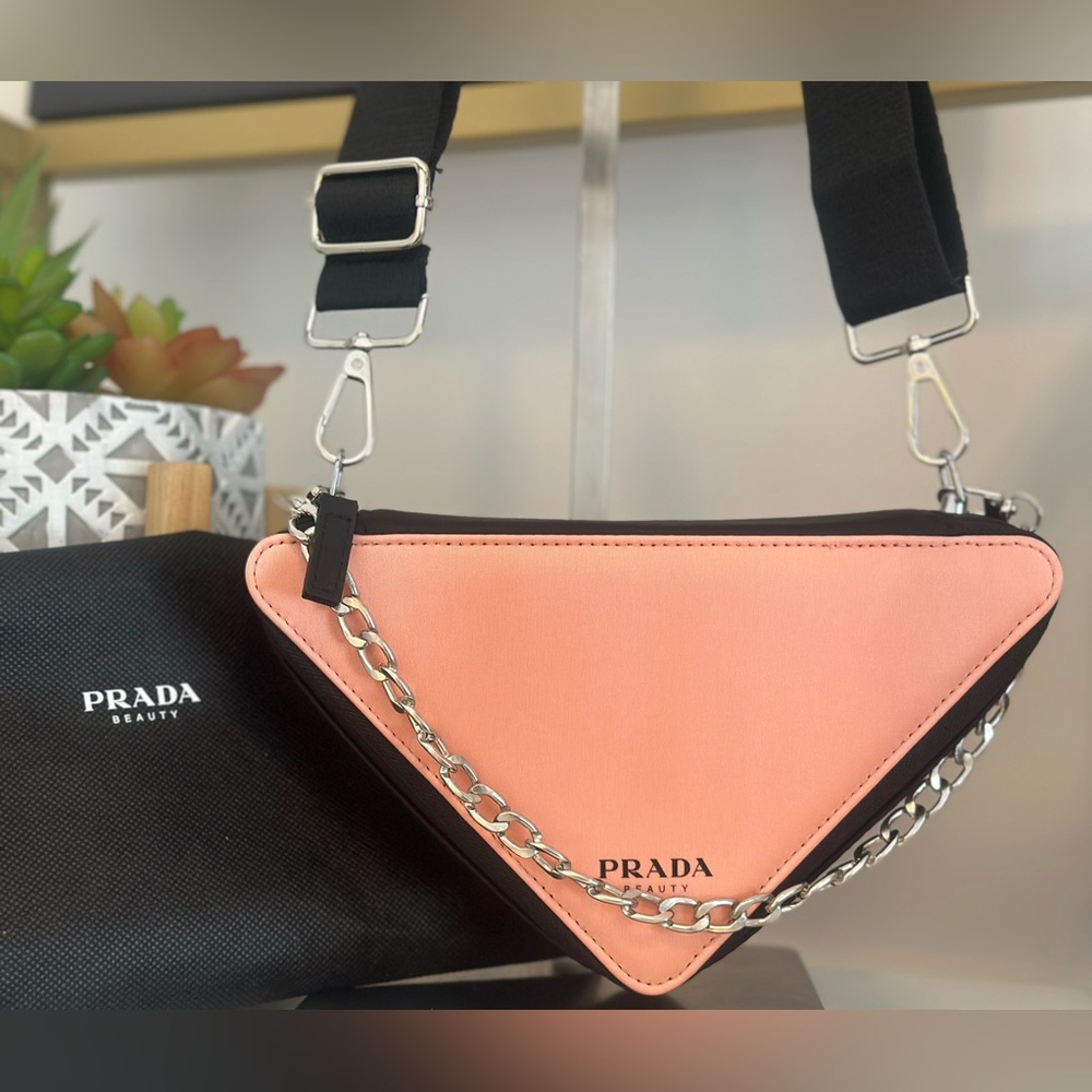 Prada Pink Triangle Cosmetic Case with Black Trim